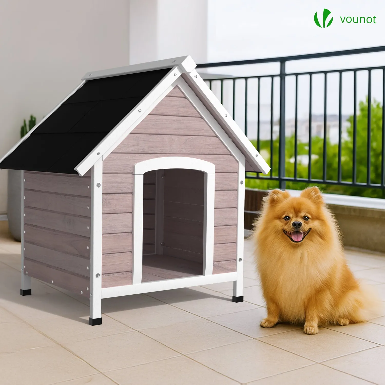 VOUNOT Cuccia Cane Legno Esterno 72x65x83 cm Grigia Impermeabile