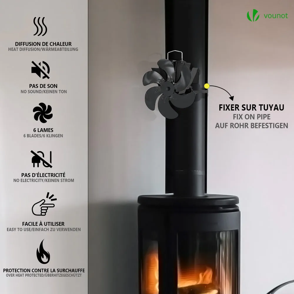 Vounot Ventilatore Stufa Legna 6 Pale con Termometro silenzioso