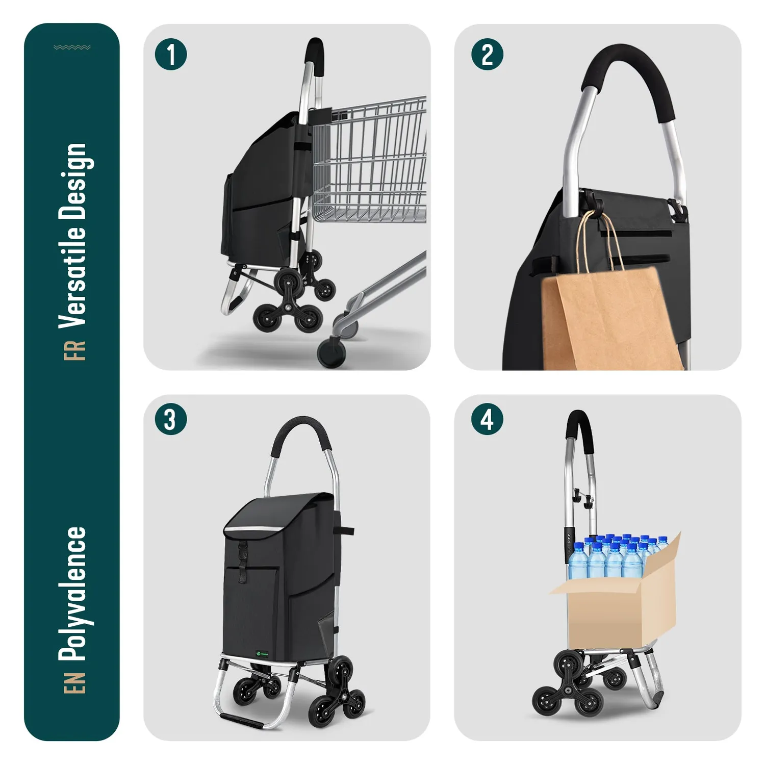 VOUNOT Carrello spesa scala 45L nero 40kg