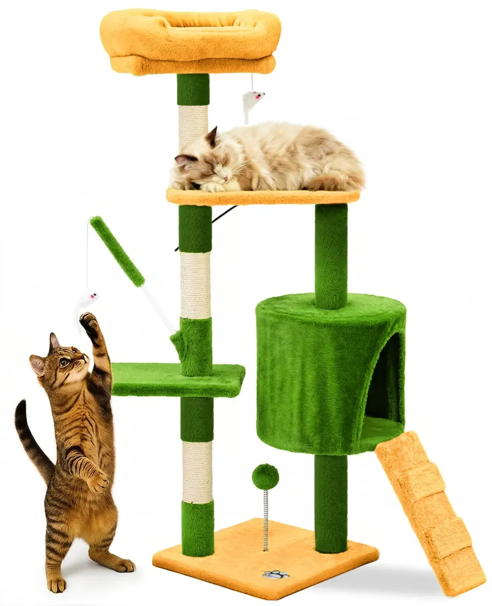 VOUNOT Albero per Gatti 112cm Tiragraffi Verde Arancione