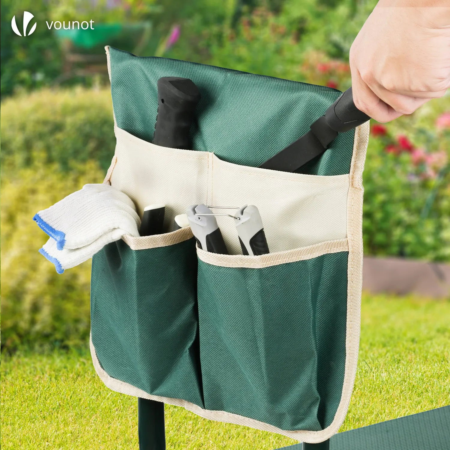 VOUNOT Sgabello ginocchiatoio giardino 2 in 1 verde pieghevole