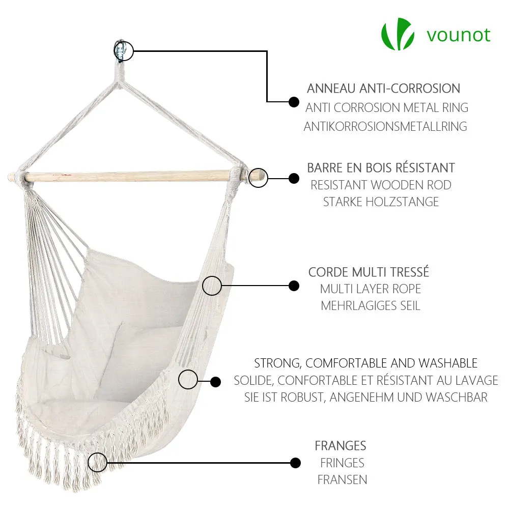 VOUNOT Sedia Amaca Sospesa Beige con 2 Cuscini 120kg