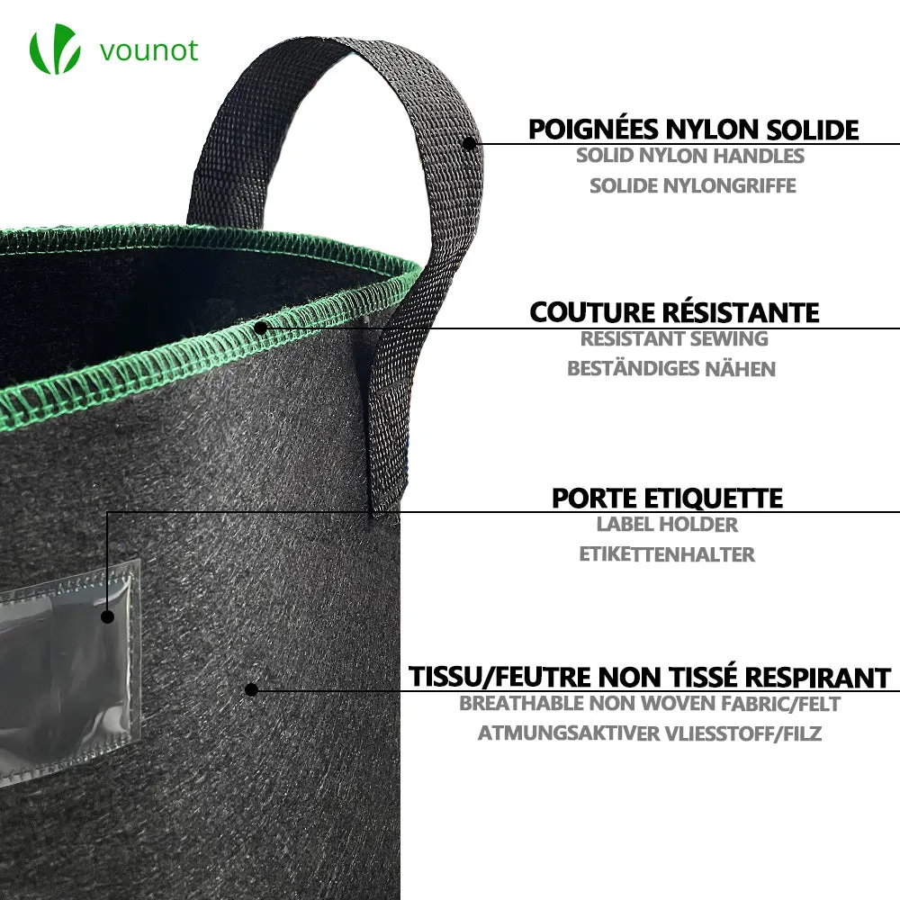 Vounot Vasi in Tessuto 200L Neri 3 Pezzi con maniglie traspiranti