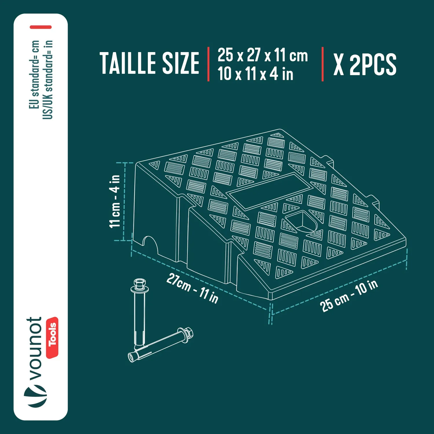 Vounot Rampa Marciapiede 25x27x11 cm Nera 2 Pezzi