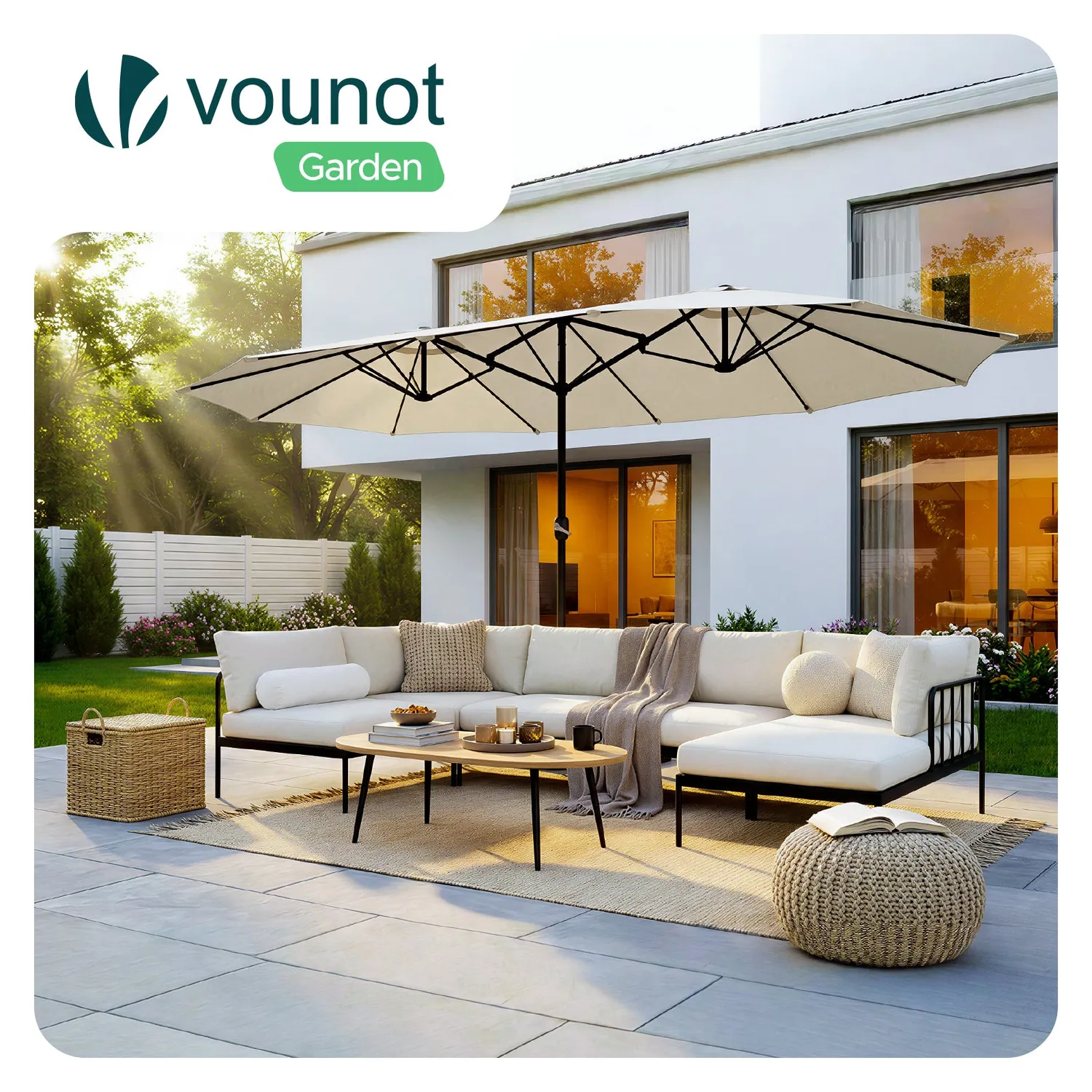 Vounot doppio ombrellone giardino 270x460 beige anti-UV