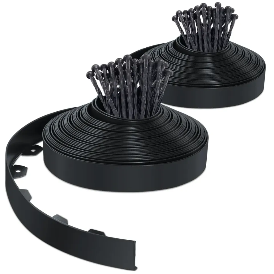 VOUNOT bordura giardino PVC flessibile 40m nera picchetti
