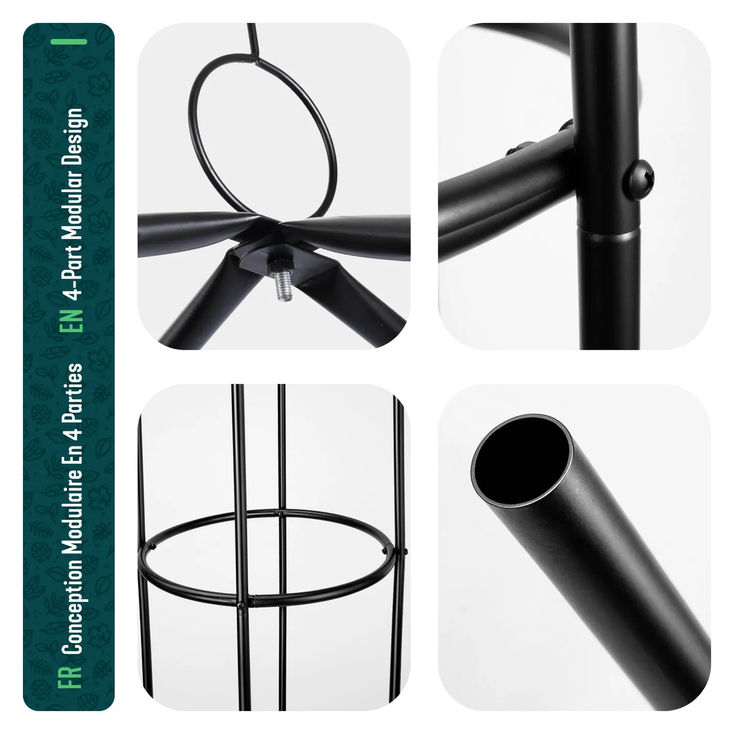 VOUNOT Obelisco Tutore Giardino 194 cm Nero 2 pezzi