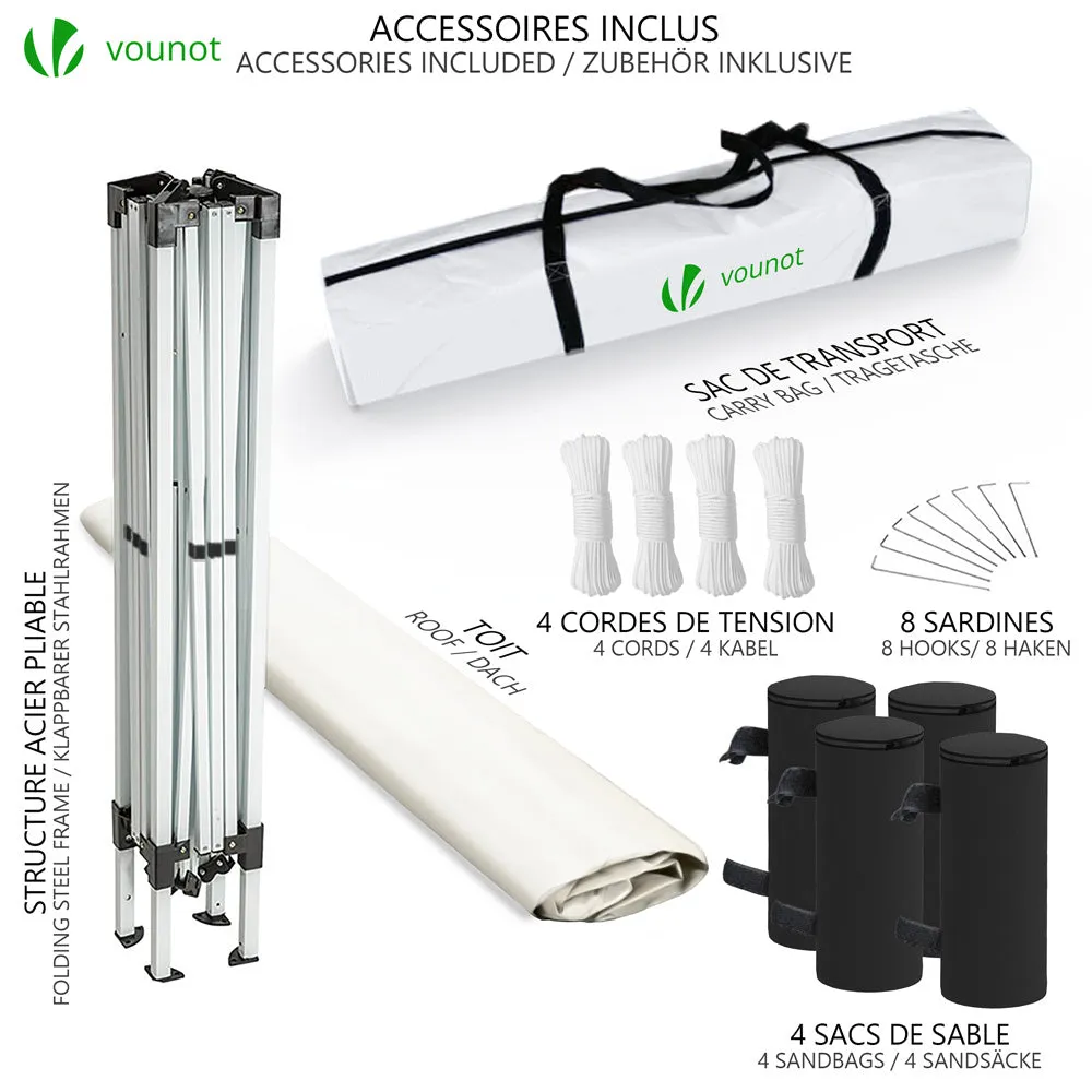 VOUNOT Gazebo Pieghevole 3x3m Bianco con Borsa