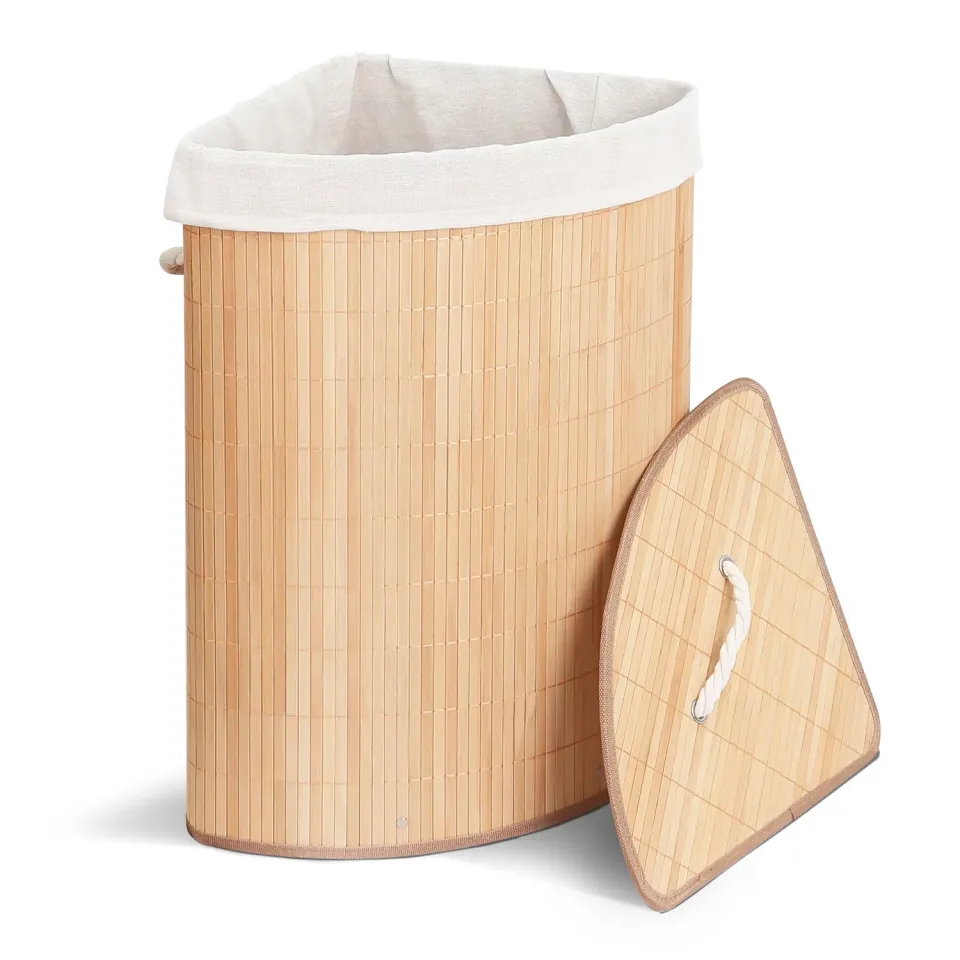 VOUNOT Cesto Biancheria Angolare Bambù 58L con Coperchio