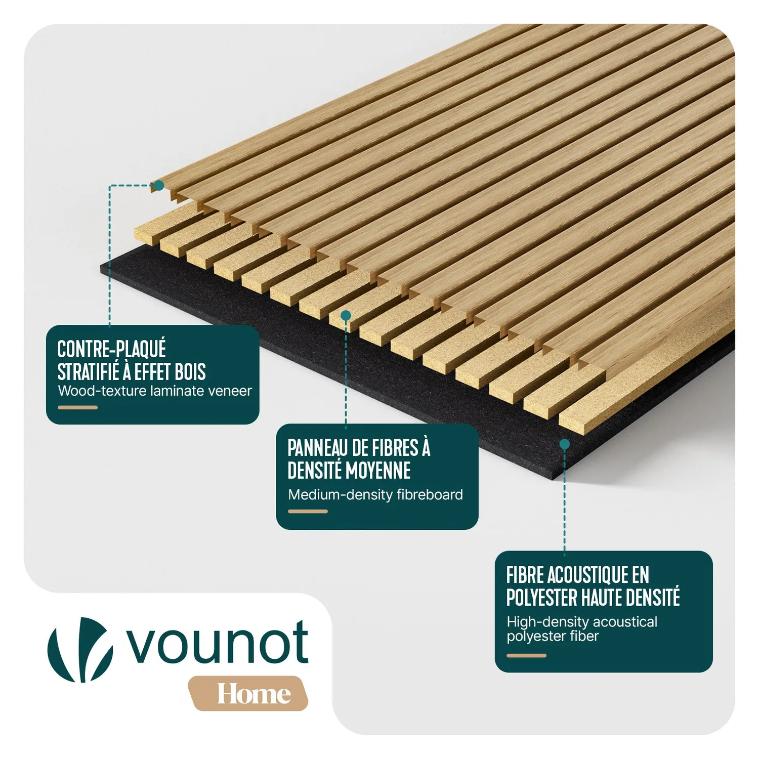 Vounot Pannelli Acustici 120x60cm Rovere Chiaro 4 Pezzi