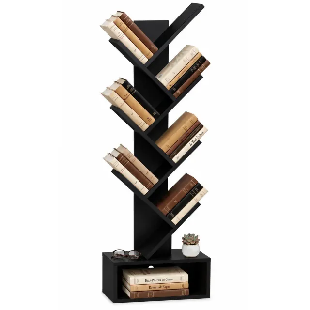 VOUNOT Libreria Albero Nera 38x19x113cm 6 Ripiani