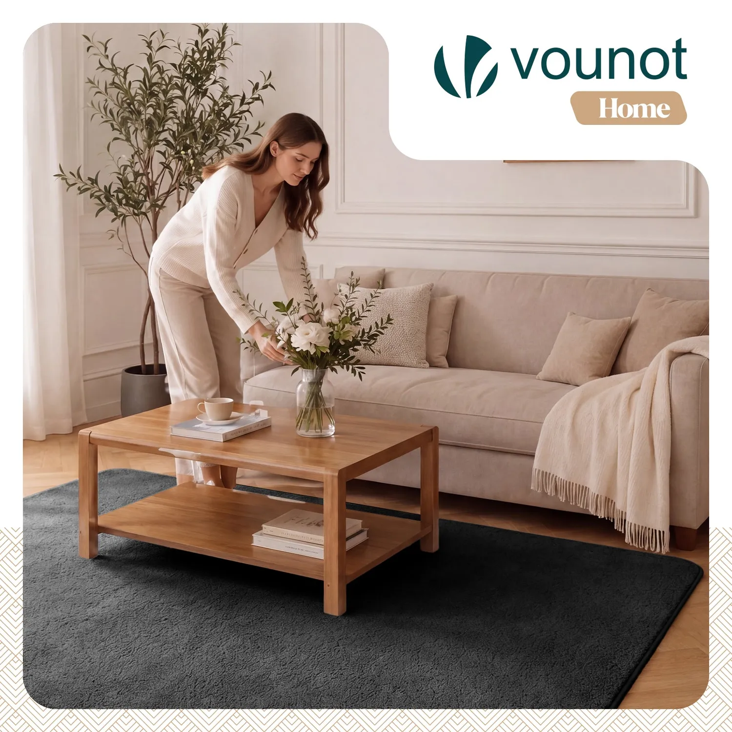VOUNOT Tappeto salone pelo raso antracite 140x200 cm