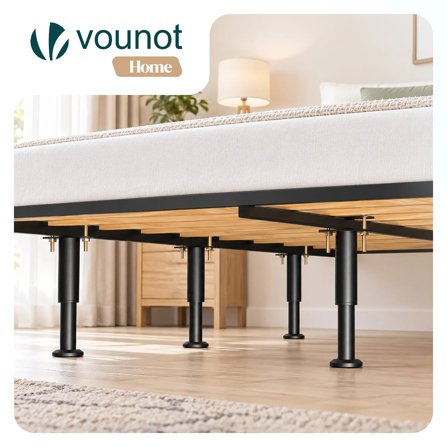 VOUNOT Piedini Letto 25-43cm Neri 4 Pezzi Regolabili