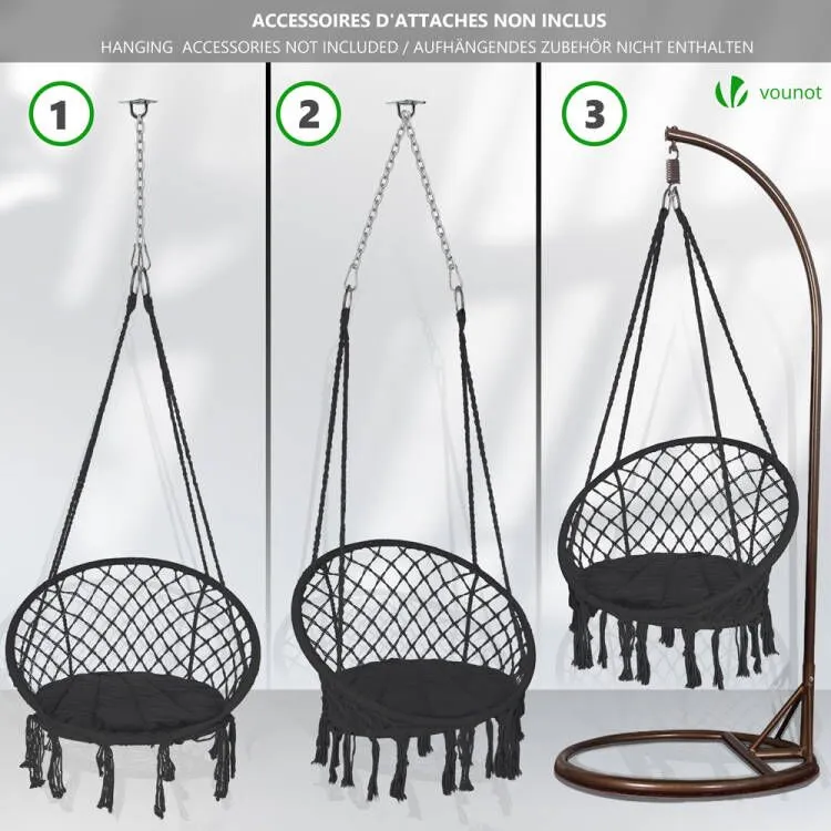 Vounot poltrona sospesa nero con cuscino tondo 120 kg