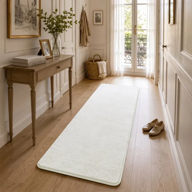 Vounot tappeto pelo raso 60x180cm crema antiscivolo morbido