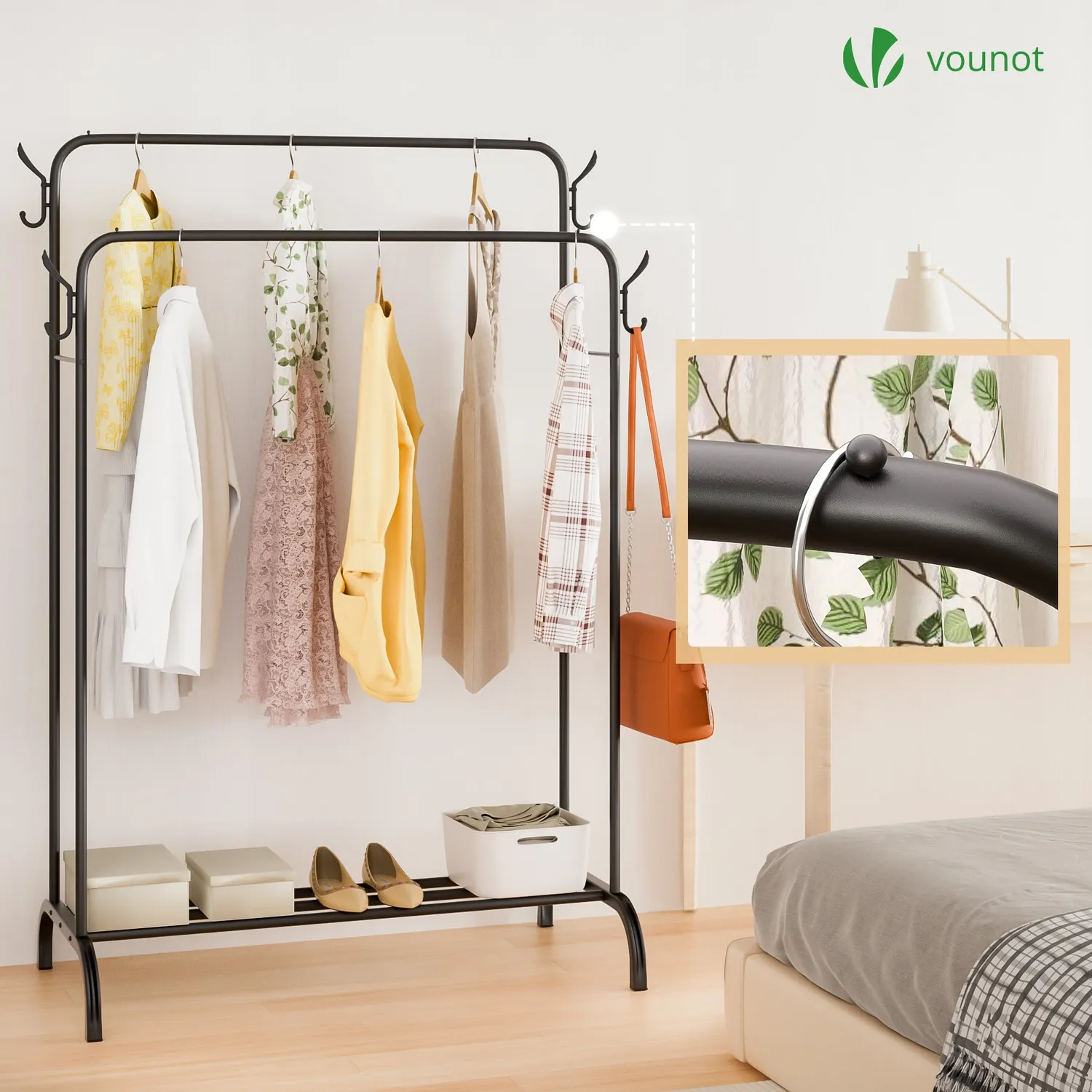 VOUNOT Stender Doppio Appendiabiti Metallo Nero 110x58x150cm 30kg