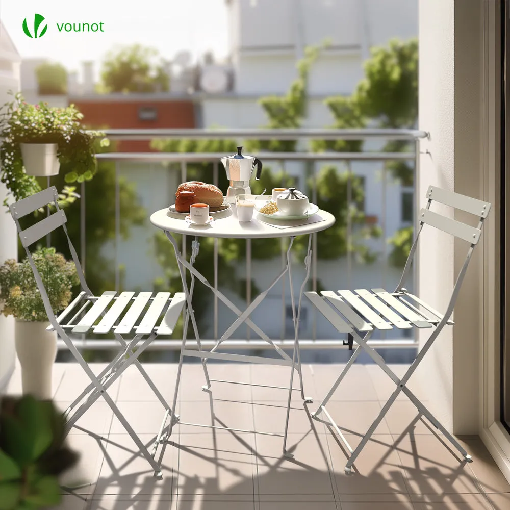 VOUNOT Set Bistrot Pieghevole Tavolo 2 Sedie Bianco Acciaio
