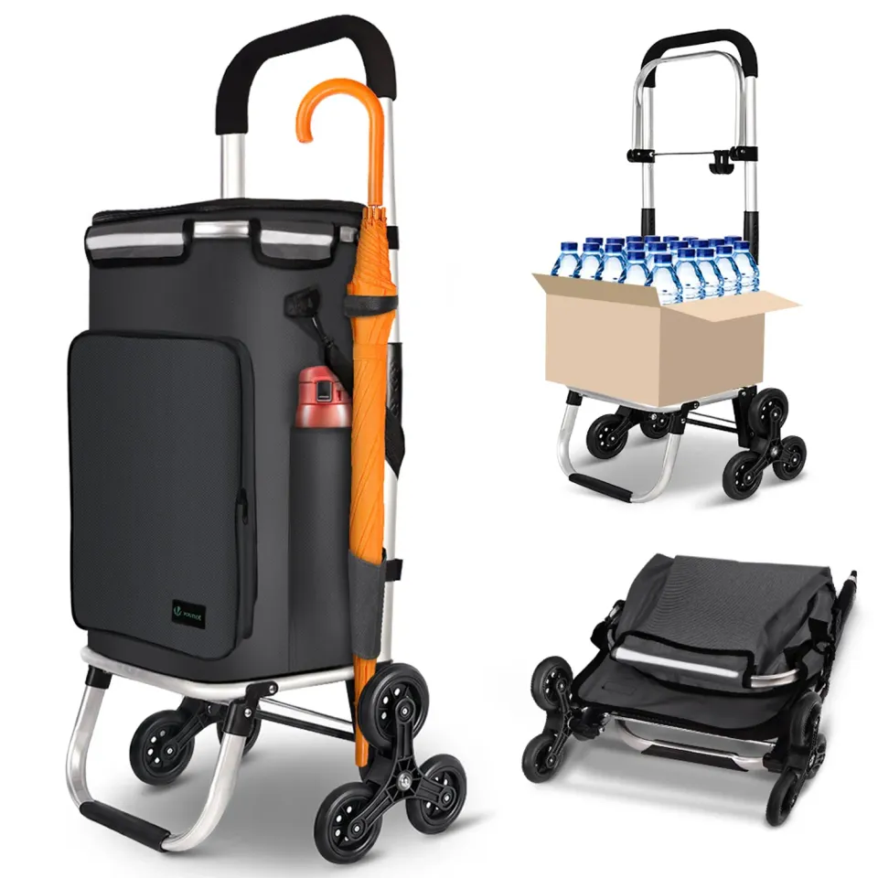 Vounot carrello spesa pieghevole 50L nero 40kg 6 ruote