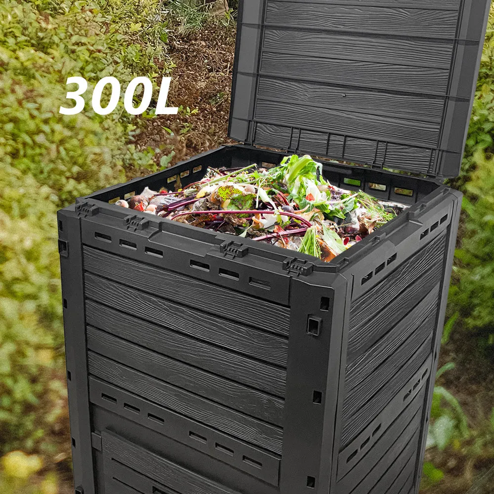 VOUNOT Compostiera Giardino 300L Effetto Legno Nera