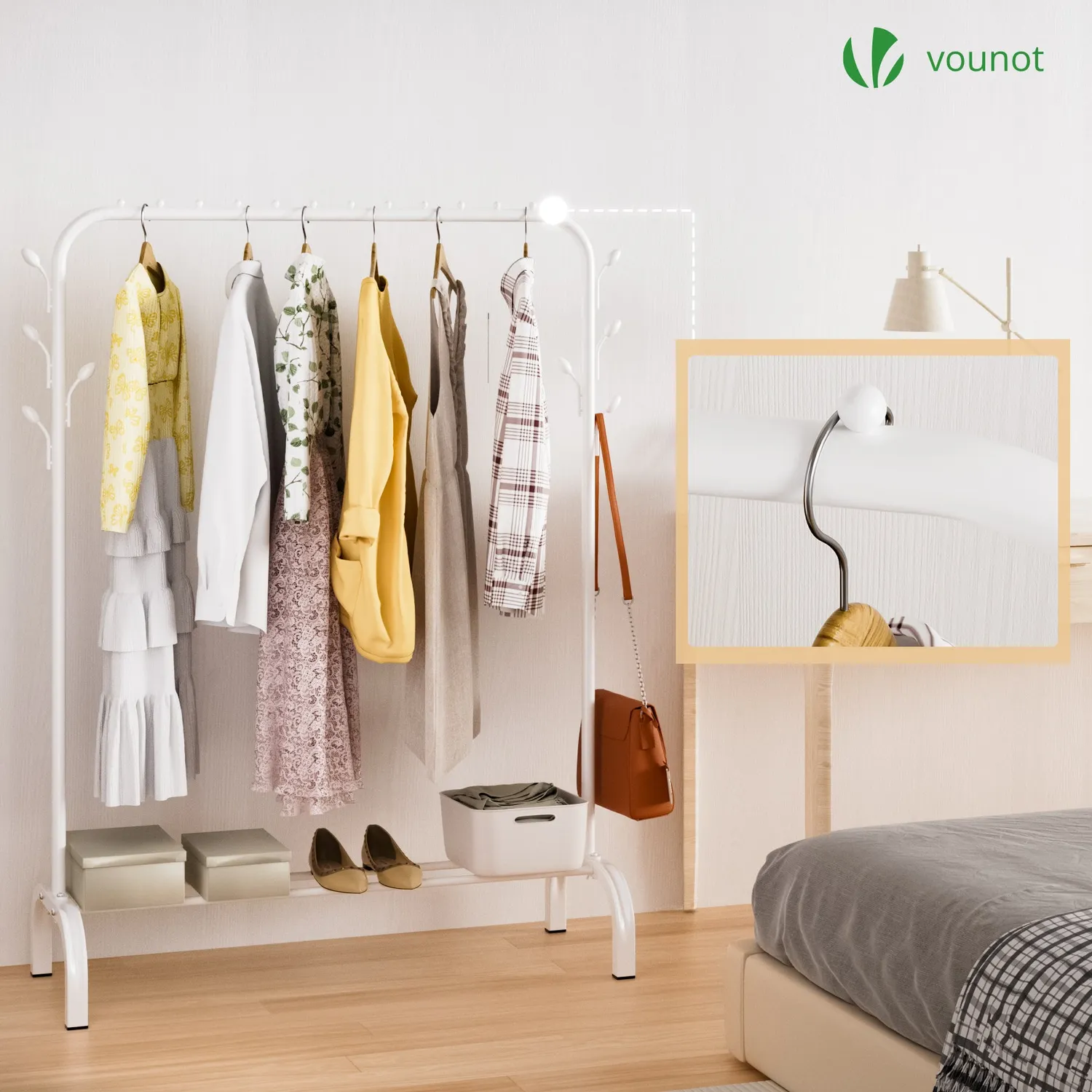 VOUNOT Stand appendiabiti metallo bianco 110x41x150cm