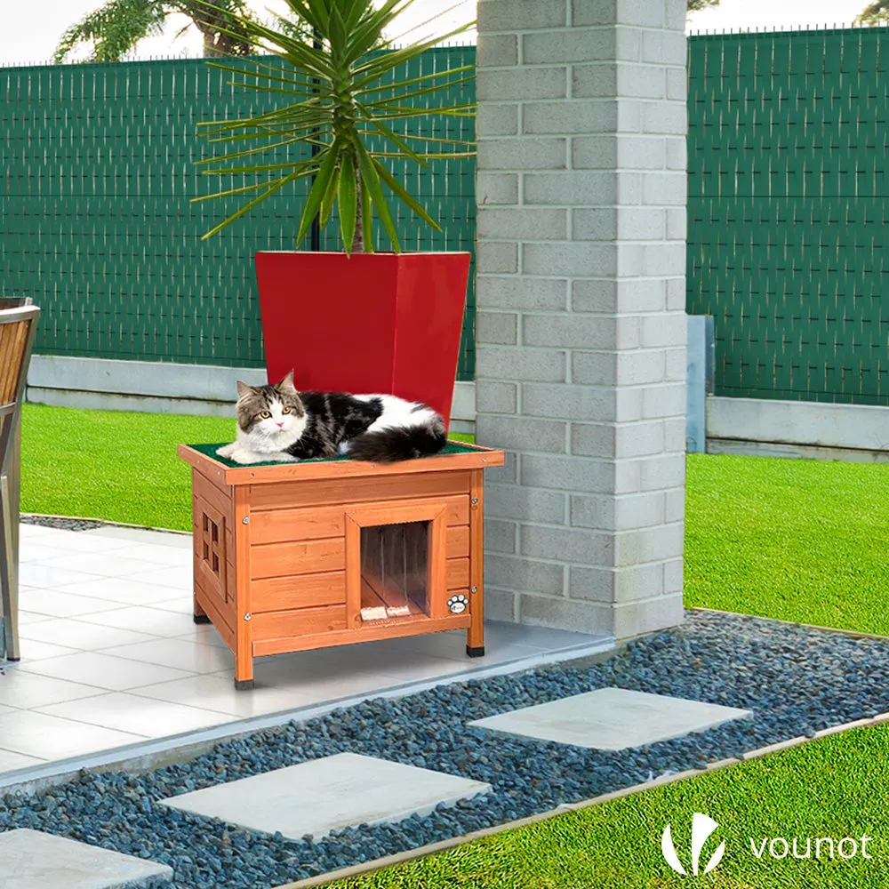 Vounot casetta gatto legno 57x45x43 cm tetto bituminoso esterno