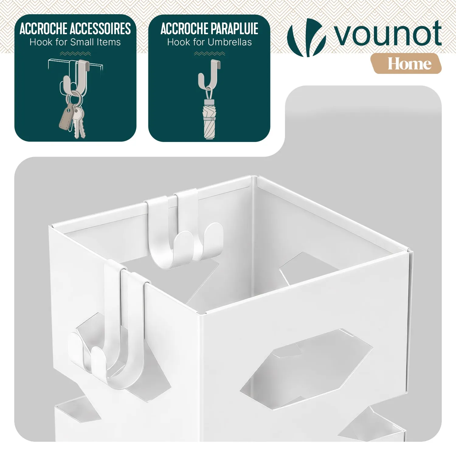 Vounot portaombrelli metallo bianco 15,5x15,5x43,5 esagonale