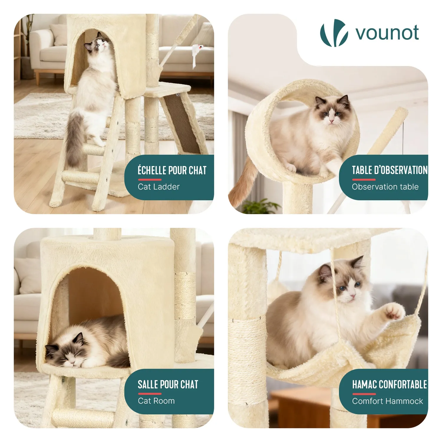 Vounot albero tiragraffi gatto 155 cm beige 8 livelli