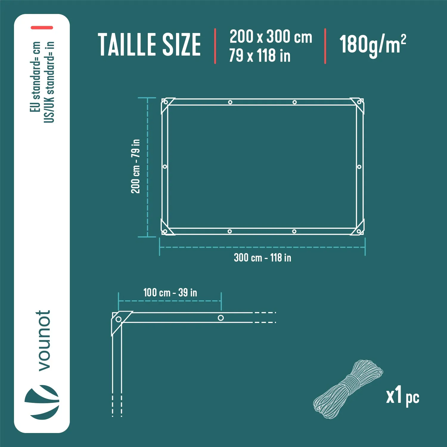 Vounot telone protezione 2x3m grigio nero 180g impermeabile