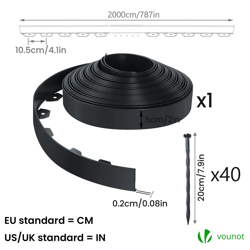 VOUNOT Bordura Giardino PVC 20 m Nera Flessibile