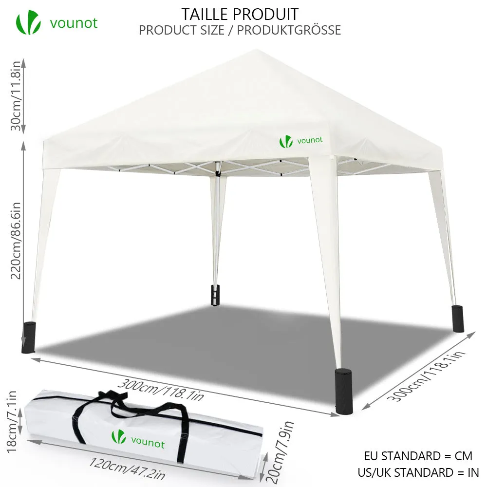 VOUNOT Gazebo Pieghevole 3x3m Bianco con Borsa