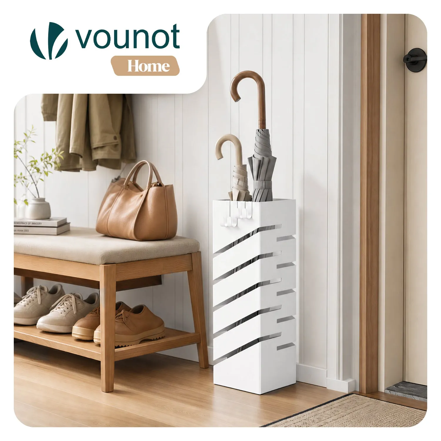 VOUNOT Diagonal portaombrelli metallo bianco 15,5x15,5x43,5 cm traforato