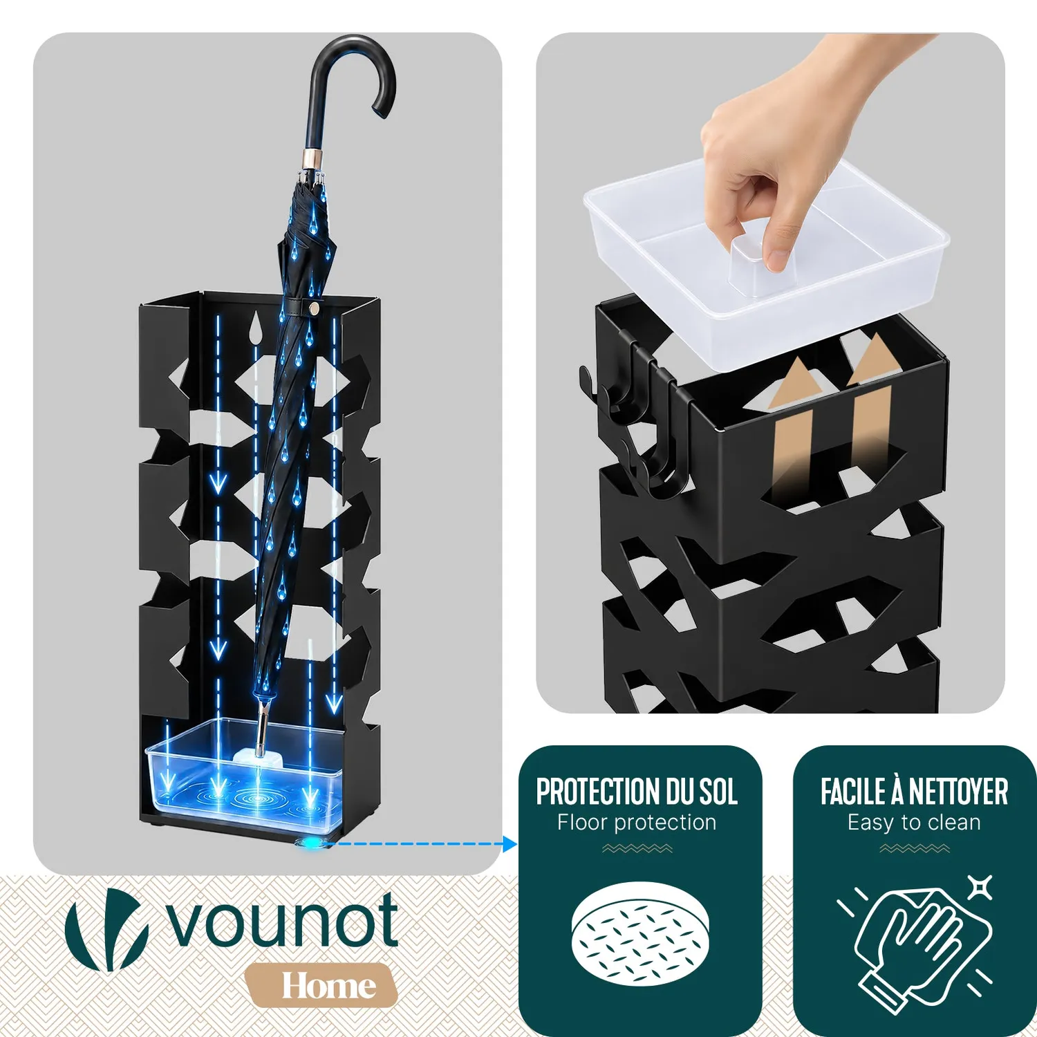 VOUNOT portaombrelli metallo esagonale 15,5cm nero con vaschetta