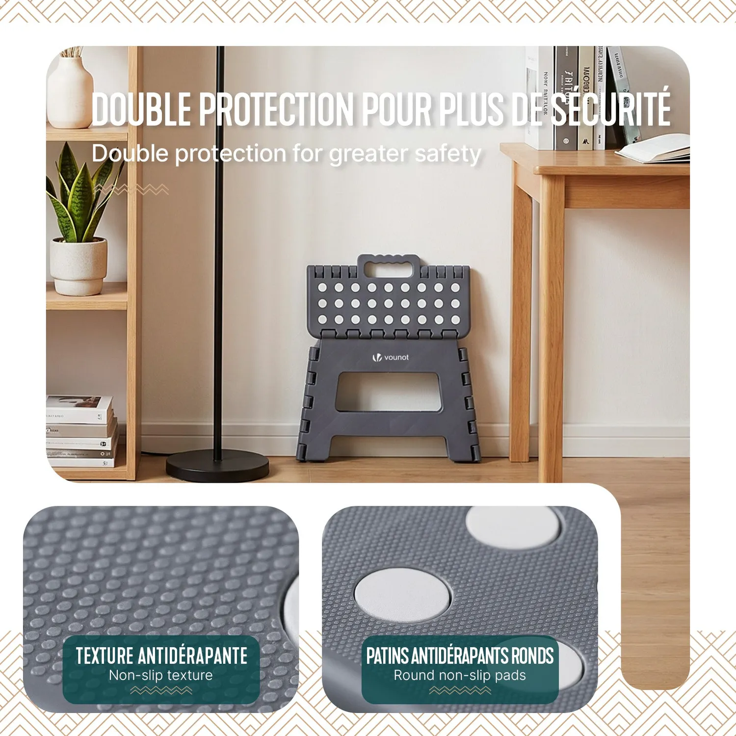 Vounot sgabello pieghevole grigio 32x25x22 cm antiscivolo