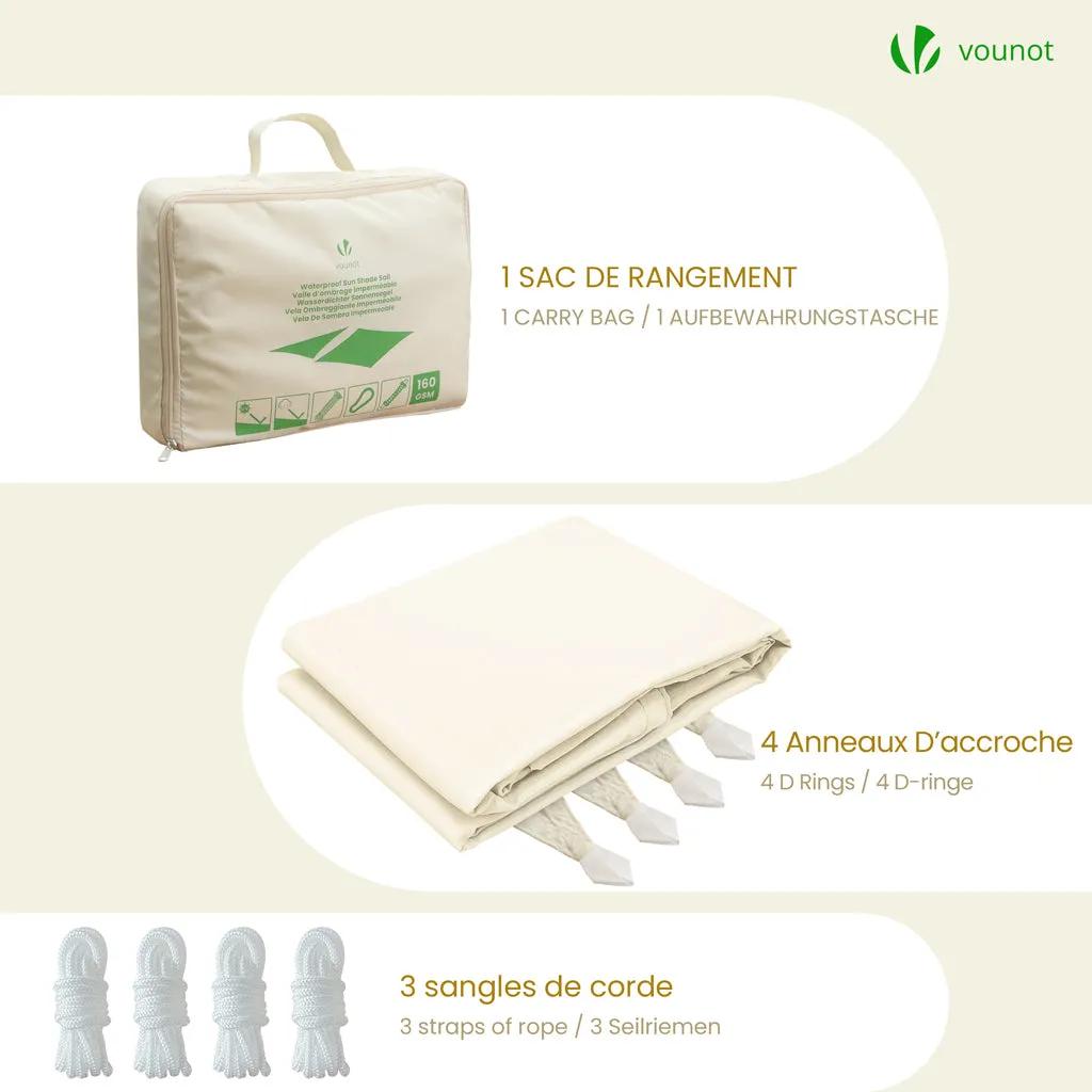 VOUNOT Vela Ombreggiante Rettangolare 3x2 m Beige Impermeabile