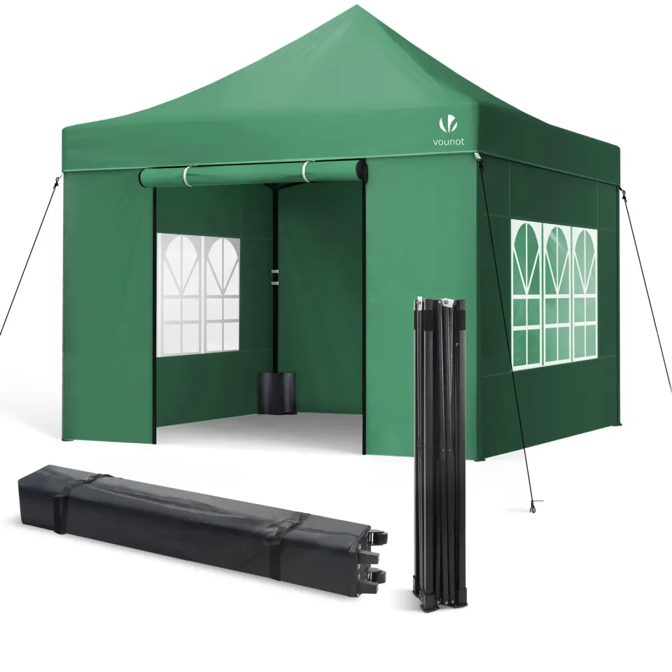 Vounot gazebo pieghevole 3x3m verde con 4 pareti rinforzato