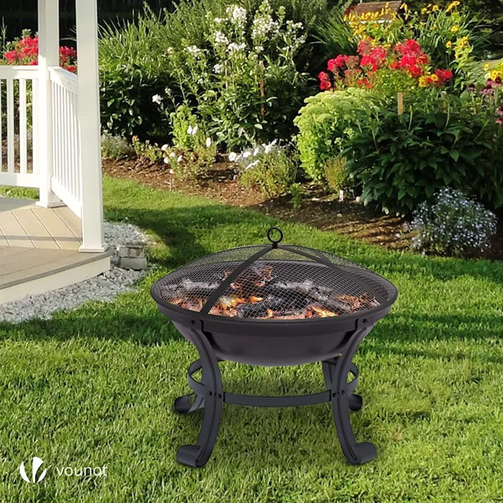 Vounot braciere esterno in acciaio nero con coperchio 55 cm