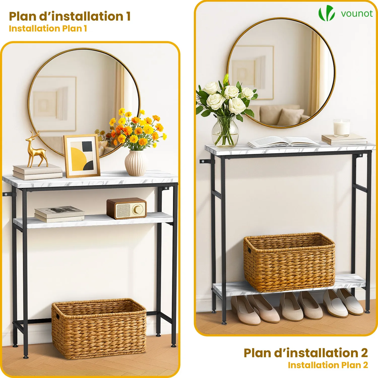 VOUNOT consolle ingresso 80x24x80 cm Bianca 2 ripiani