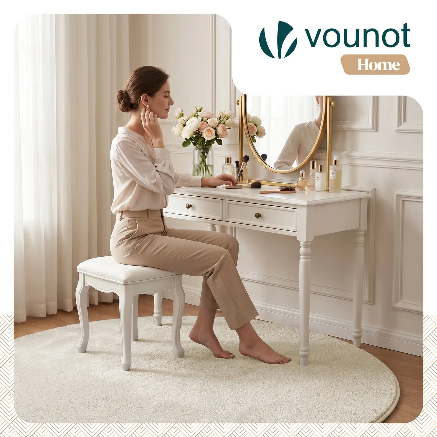 VOUNOT Tappeto Rotondo Ø160 cm Beige Pelo Corto Antiscivolo