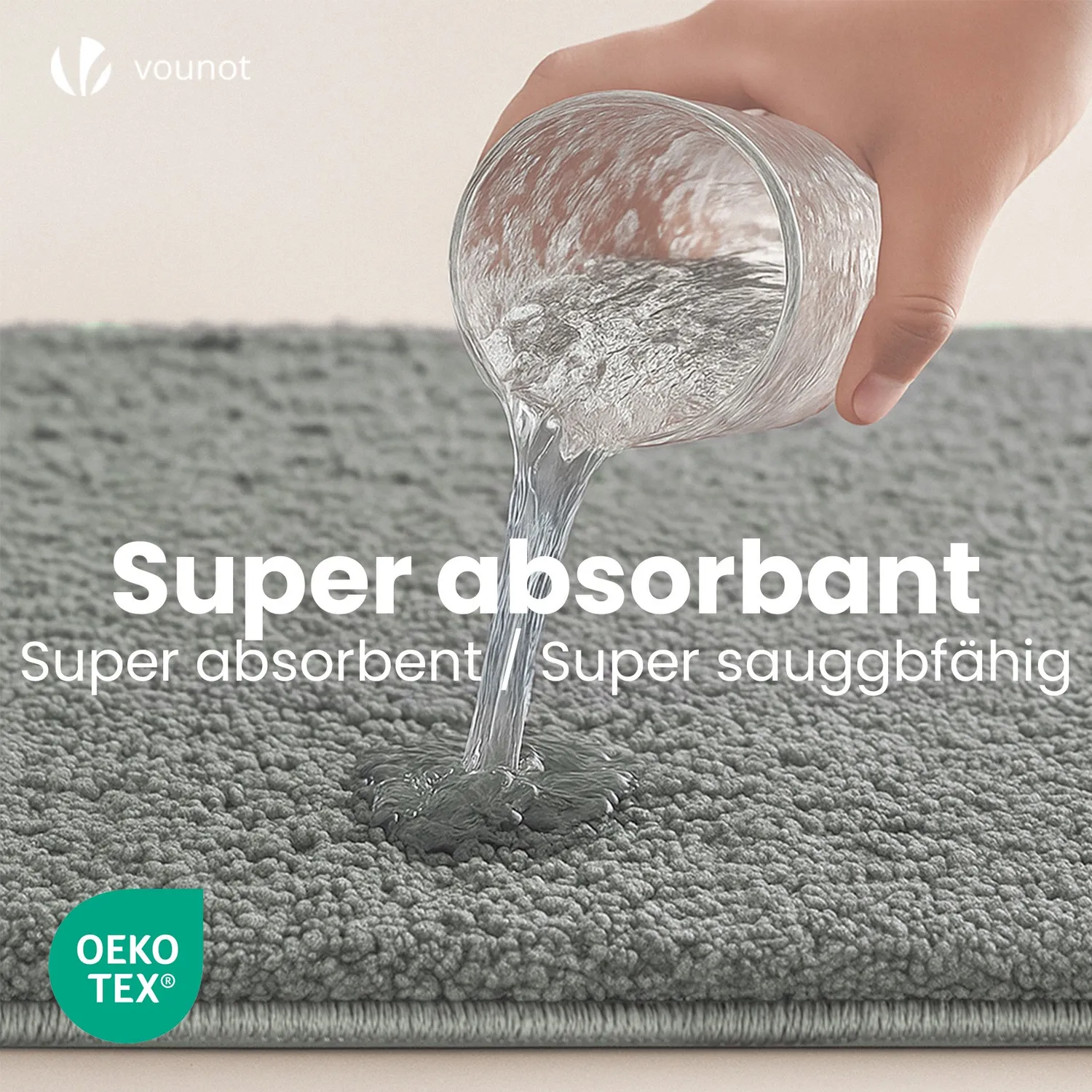 VOUNOT Tappeto Bagno Antiscivolo 50x80cm Microfibra Grigio