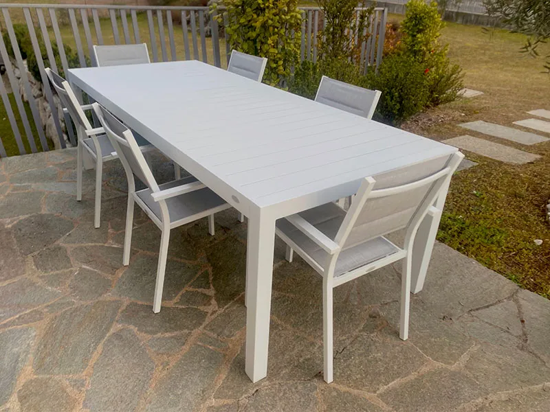 Giardini di Maggio Alissa White set pranzo da esterno allungabile 7 pz