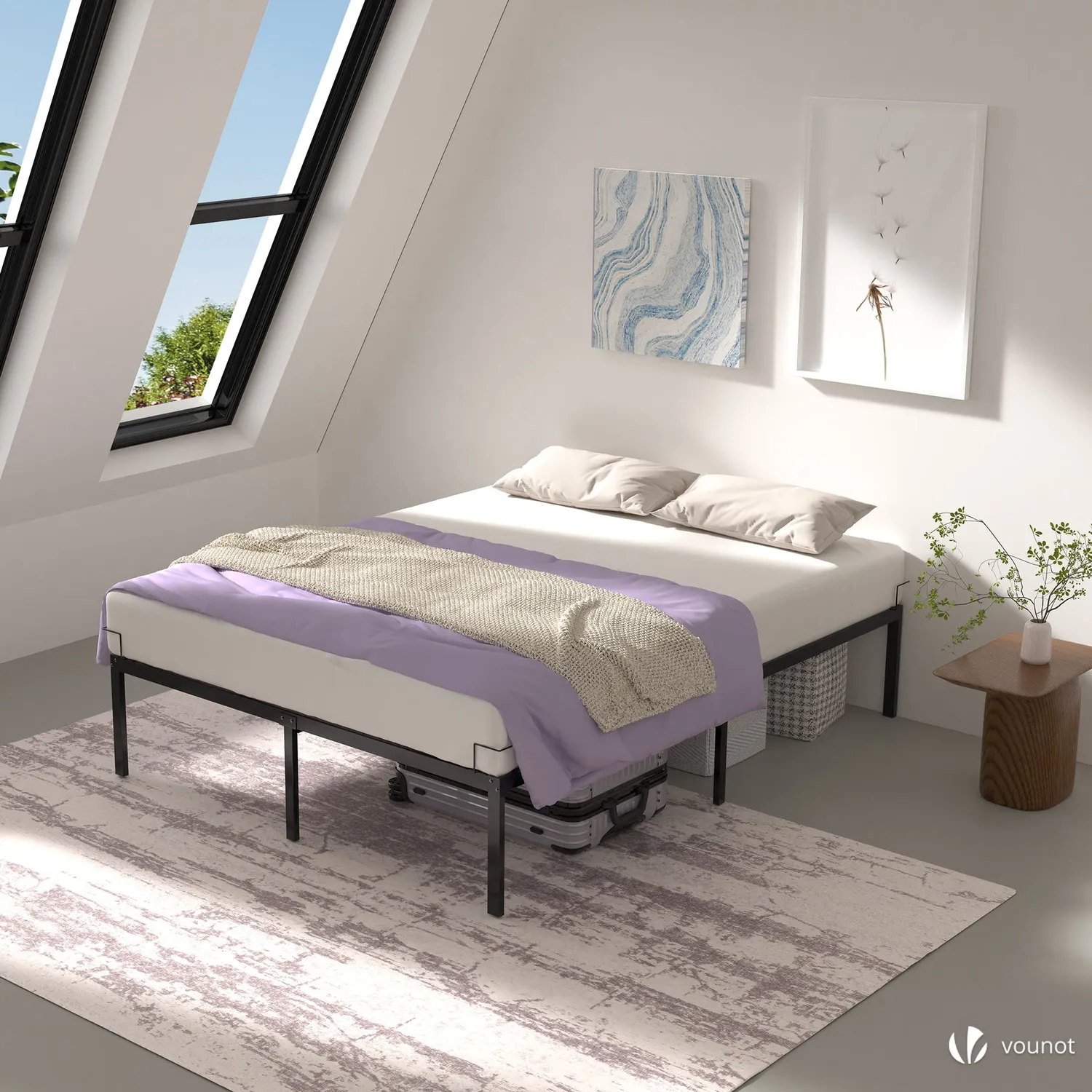 VOUNOT Struttura Letto Metallo 160x200 Nero con Vano 36cm