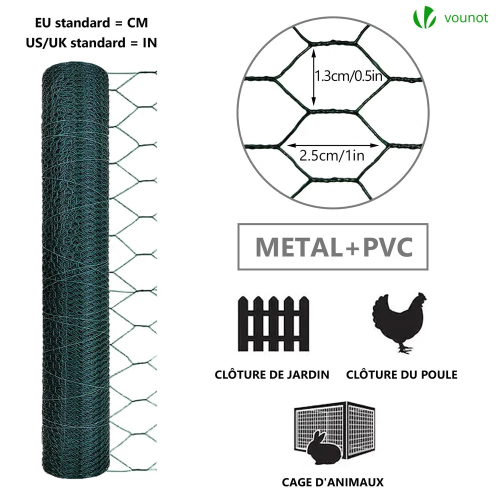 Vounot rete metallica pollaio 1x25m verde maglia 13mm
