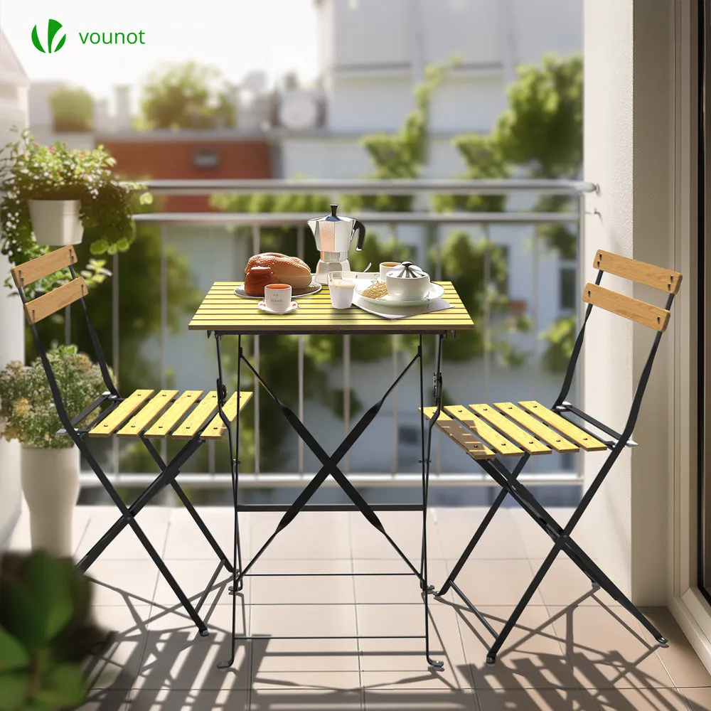 VOUNOT Set Bistrot Pieghevole Tavolo 2 Sedie Legno Esterno