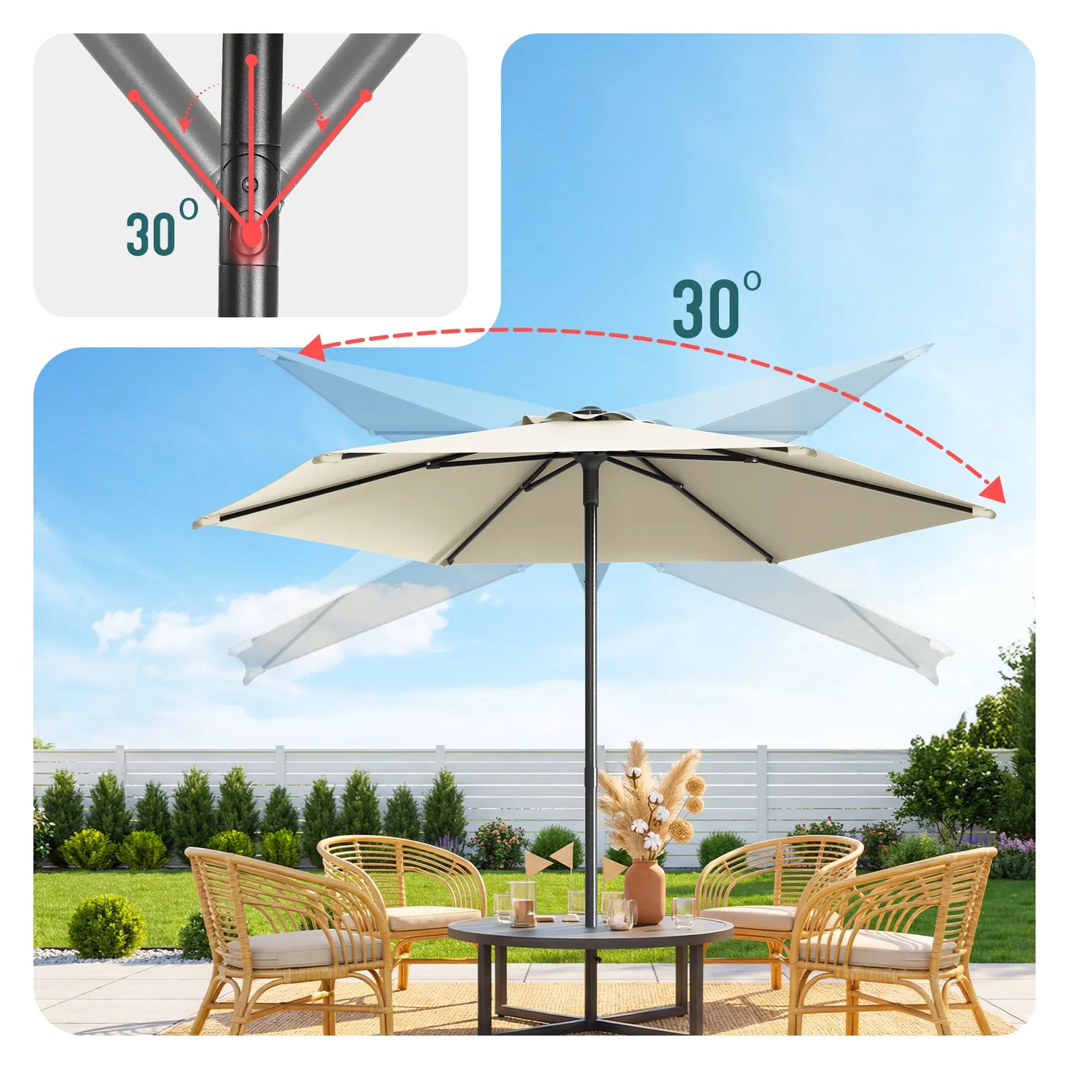 Vounot ombrellone giardino 270x270 beige inclinabile UPF50+