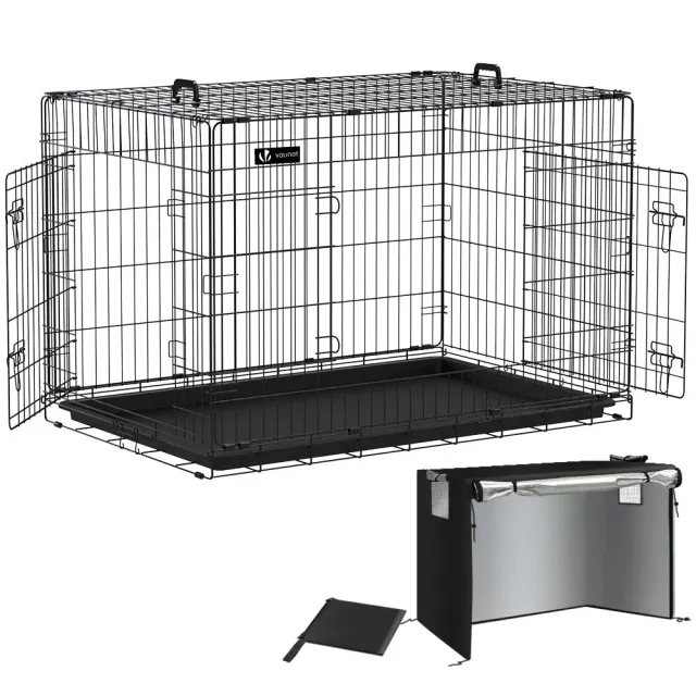 Vounot Gabbia Cane Pieghevole 122x75x81 cm con Telo