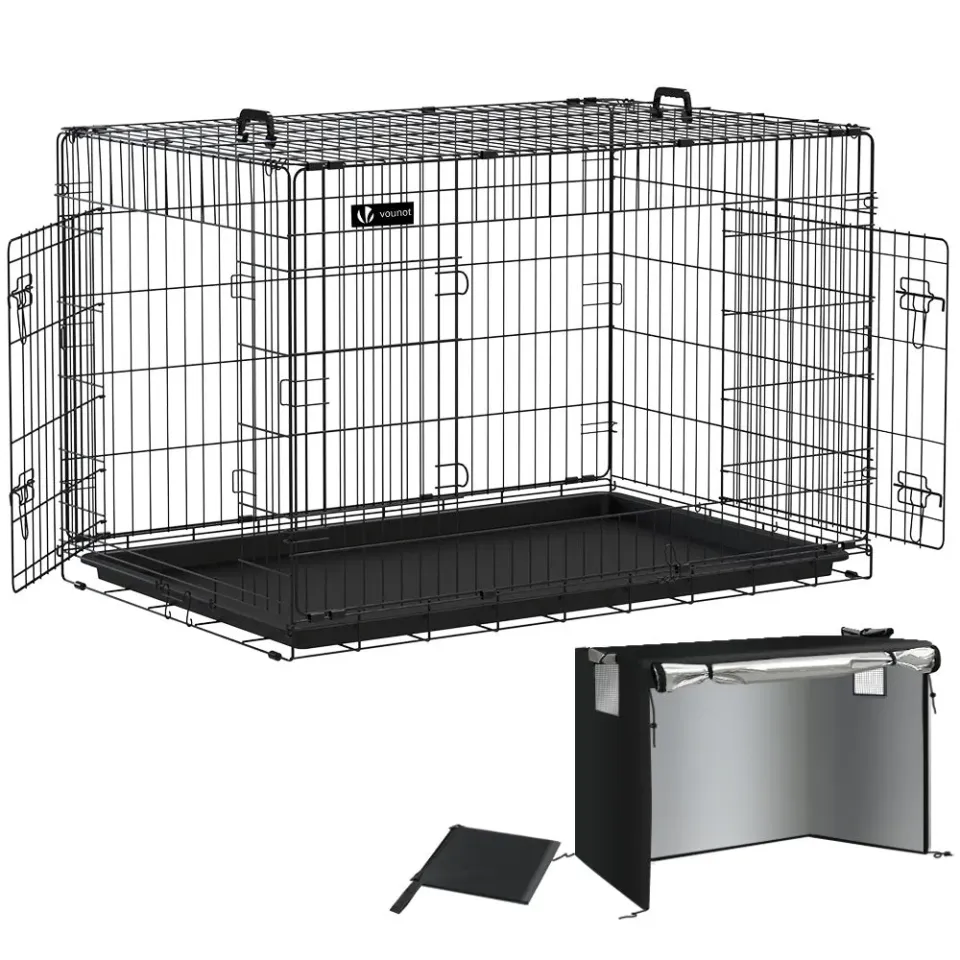 Vounot Gabbia Cane Pieghevole 122x75x81 cm con Telo