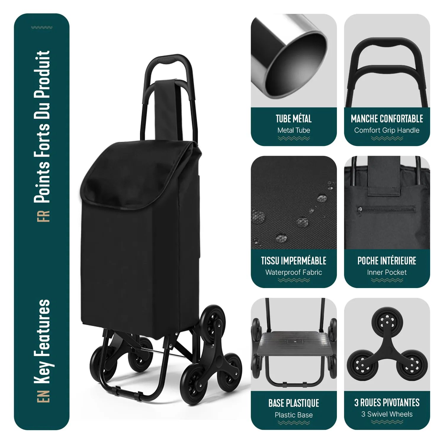 Vounot Carrello Spesa Saliscale Pieghevole 32L Nero