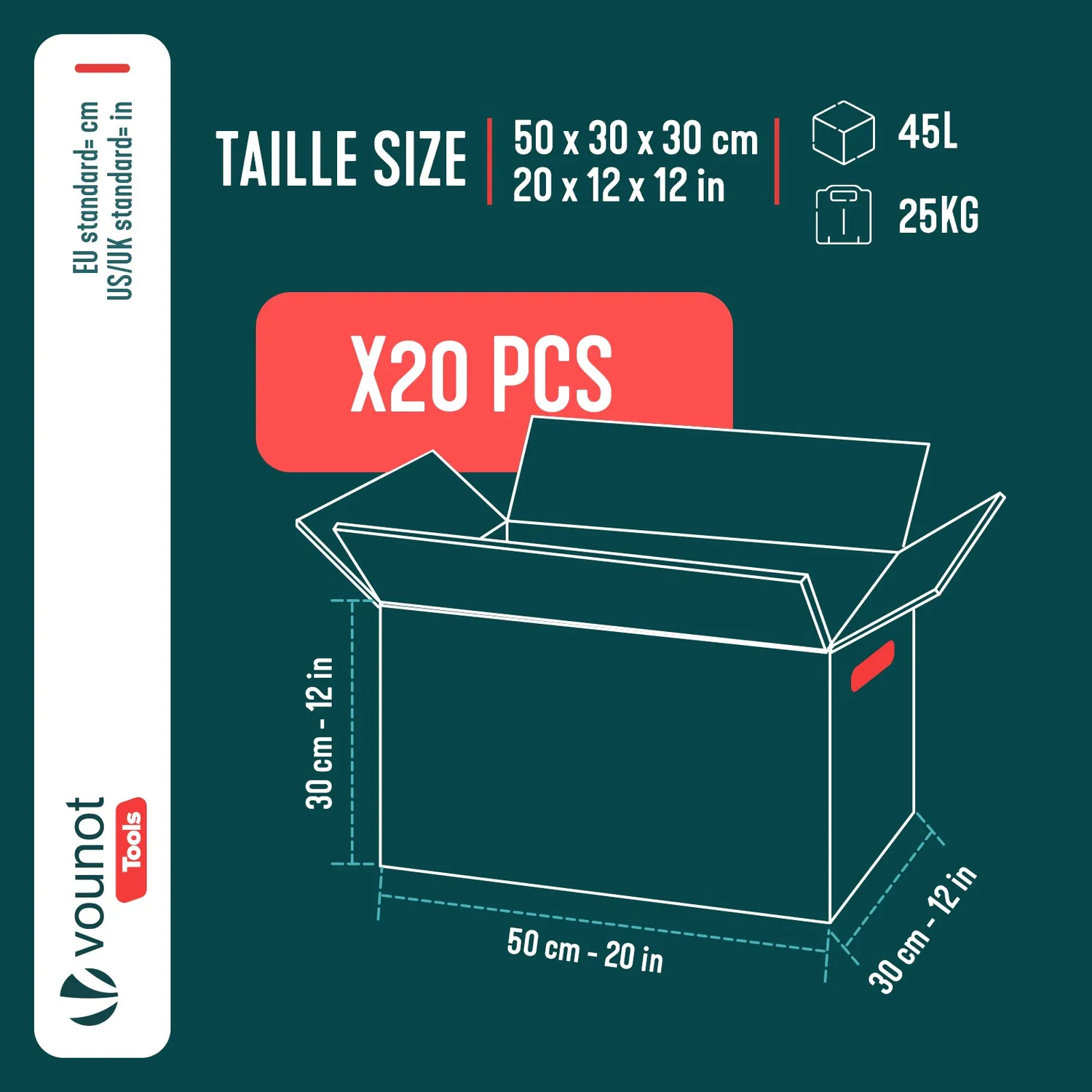 VOUNOT Scatoloni Trasloco 45L 50x30x30 cm 20 Pezzi