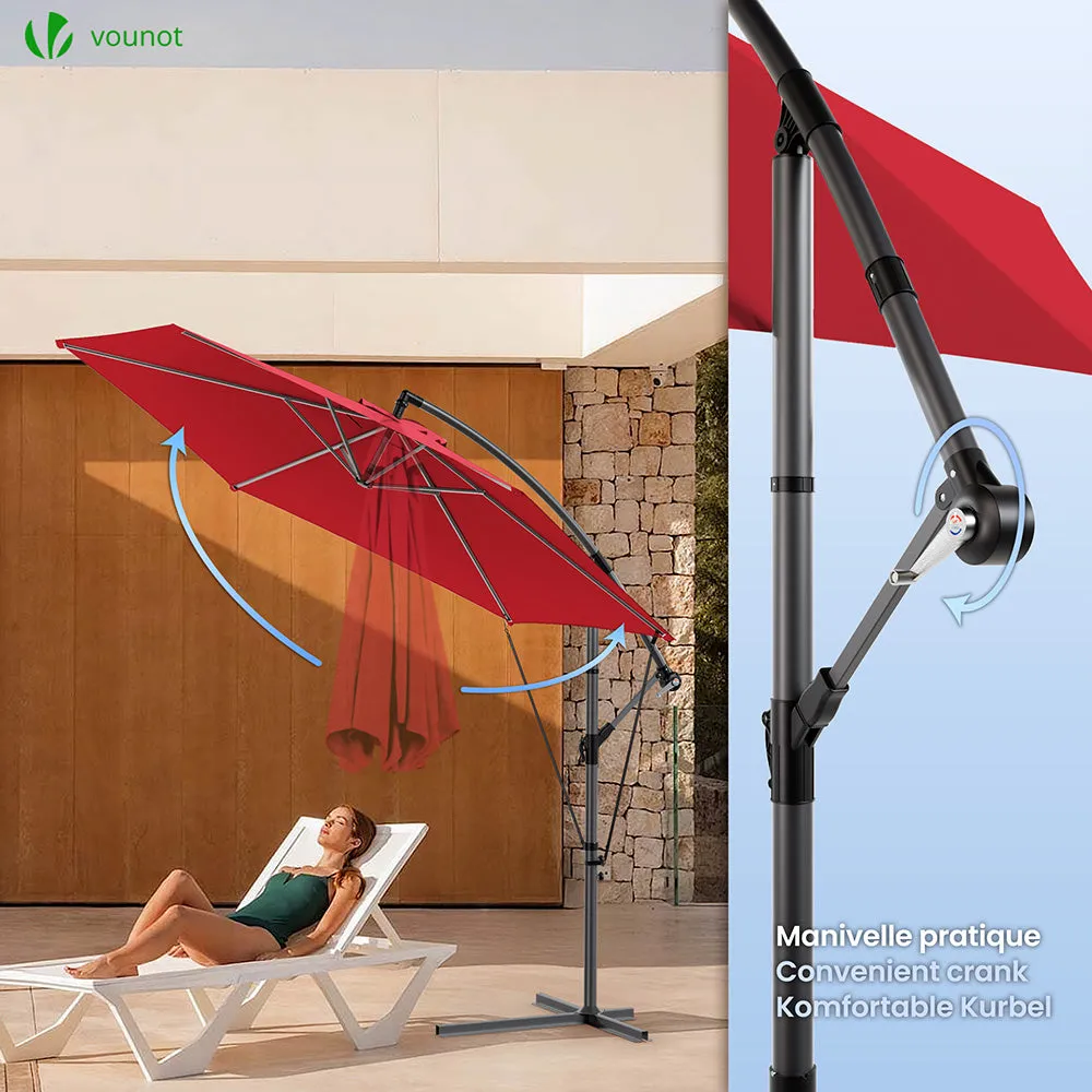 VOUNOT Ombrellone Decentrato 3 m Rosso con Custodia