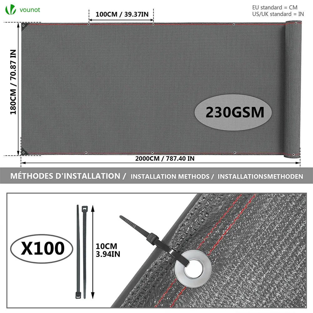 VOUNOT Frangivista HDPE 230g 1,8x20m Grigio Ocultante